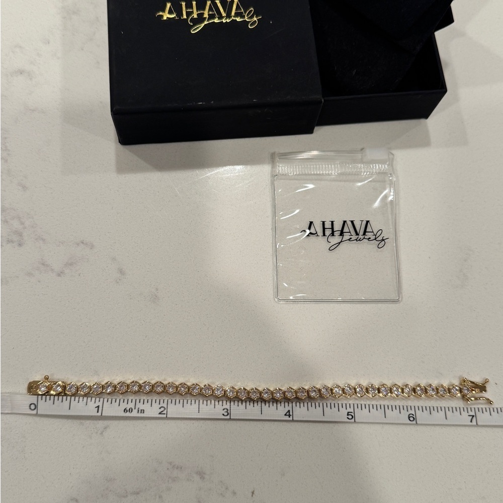 NEW Ahava Jewels Hexagon CZ & Gold Plated Tennis Bracelet - Picture 7 of 15